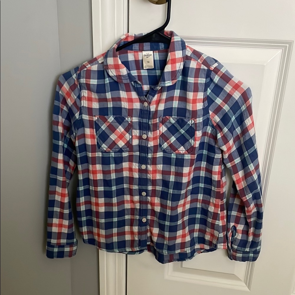 Blue and Red Plaid Button-Up Shirt